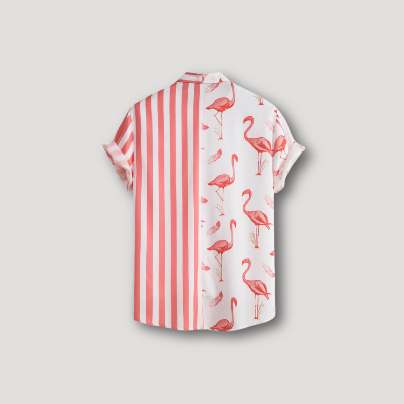 Flamingo Stripe Short Sleeve Hawaiian Shirt