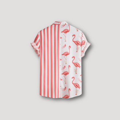 Flamingo Stripe Short Sleeve Hawaiian Shirt