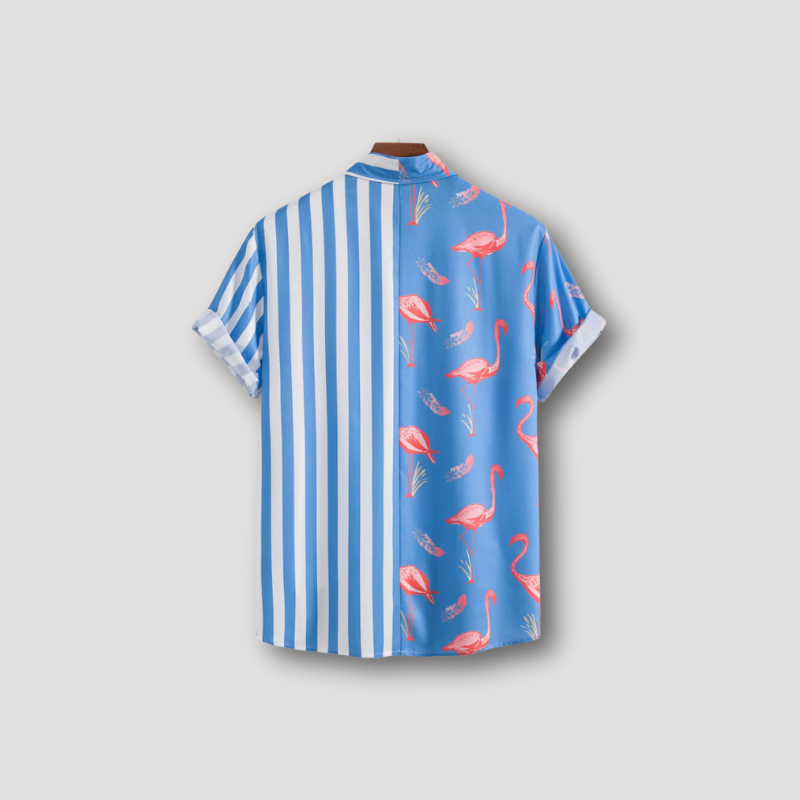 Flamingo Stripe Short Sleeve Hawaiian Shirt