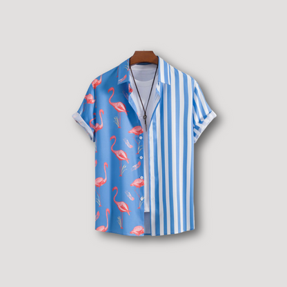 Flamingo Stripe Short Sleeve Hawaiian Shirt