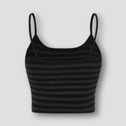 Spaghetti Strap Black Grey Stripe Cropped Camisole Top