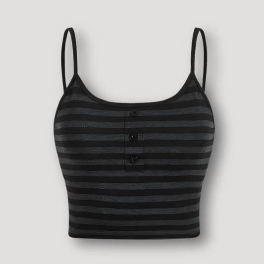 Spaghetti Strap Black Grey Stripe Cropped Camisole Top