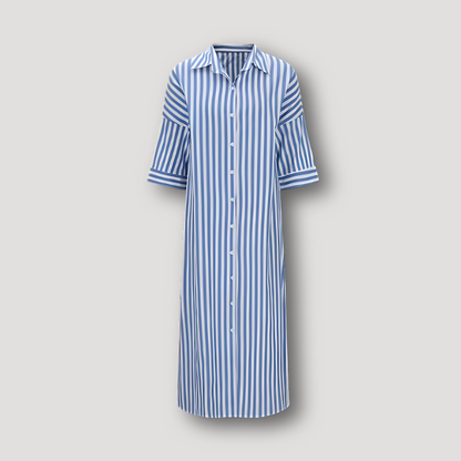 Casual Stripe Button Up Long Shirt Dress Women