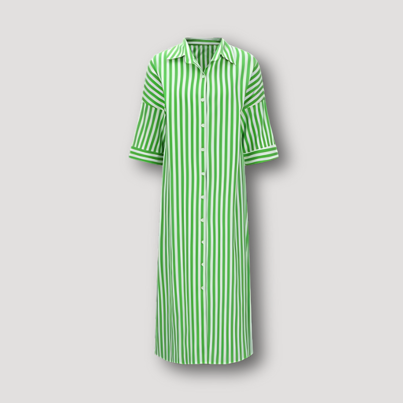 Casual Stripe Button Up Long Shirt Dress Women