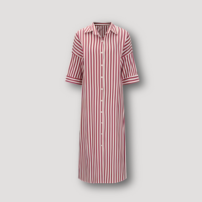 Casual Stripe Button Up Long Shirt Dress Women