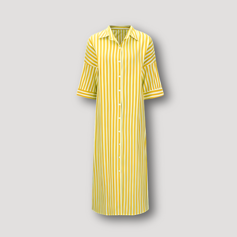 Casual Stripe Button Up Long Shirt Dress Women