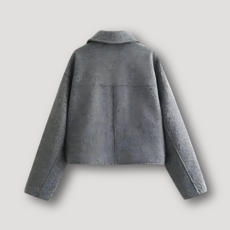 Cropped Wool Blend Gray Jacket Coat for Women