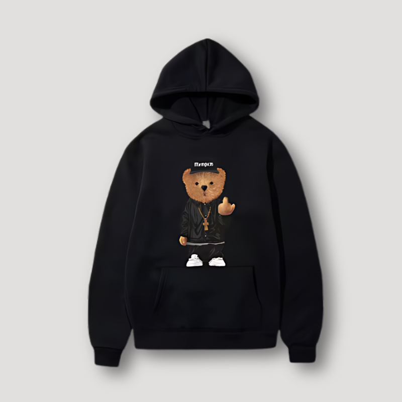 Embroidered Mid Finger Teddy Bear Hooded Sweatshirts for Sale