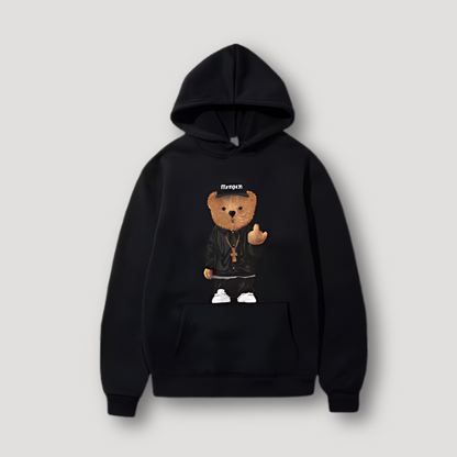 Embroidered Mid Finger Teddy Bear Hooded Sweatshirts for Sale