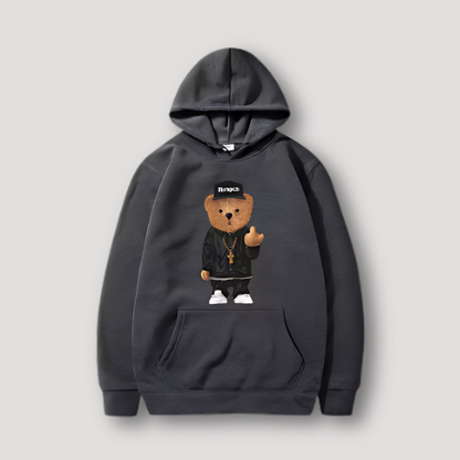 Embroidered Mid Finger Teddy Bear Hooded Sweatshirts for Sale