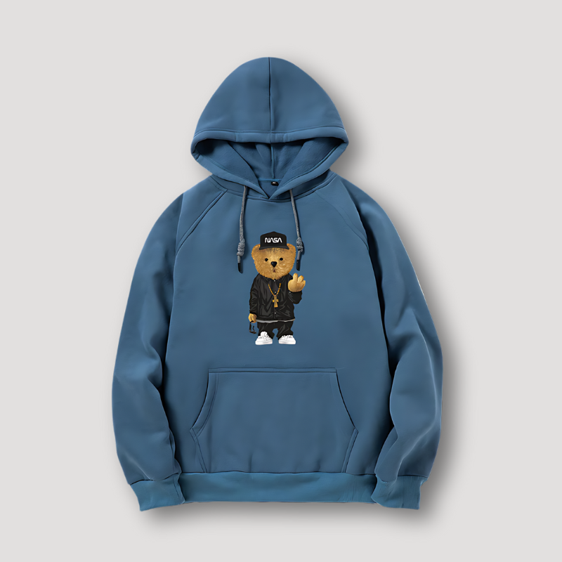 Embroidered Mid Finger Teddy Bear Hooded Sweatshirts for Sale