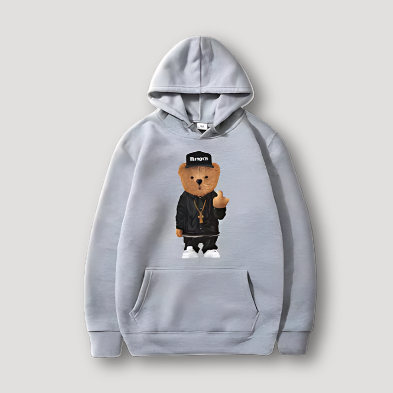 Embroidered Mid Finger Teddy Bear Hooded Sweatshirts for Sale