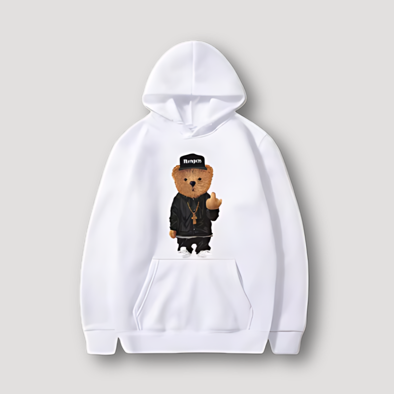 Embroidered Mid Finger Teddy Bear Hooded Sweatshirts for Sale