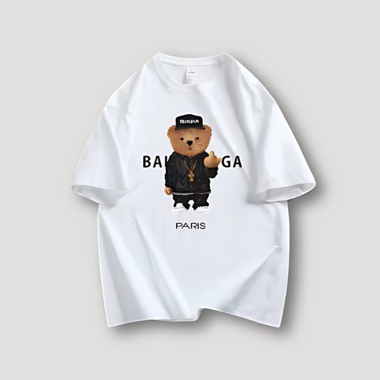 Mid Finger Teddy Bear Paris Oversized Graphic Tees