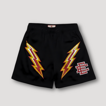 Thunder Lightning Graphic Print Sporty Mesh Summer Shorts