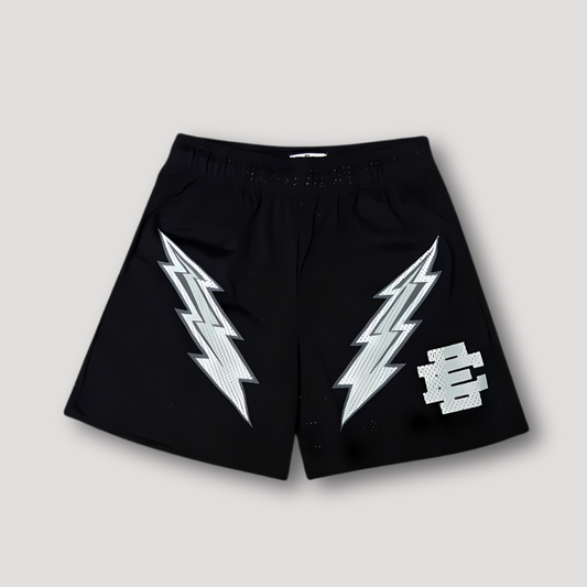 Thunder Lightning Graphic Print Sporty Mesh Summer Shorts