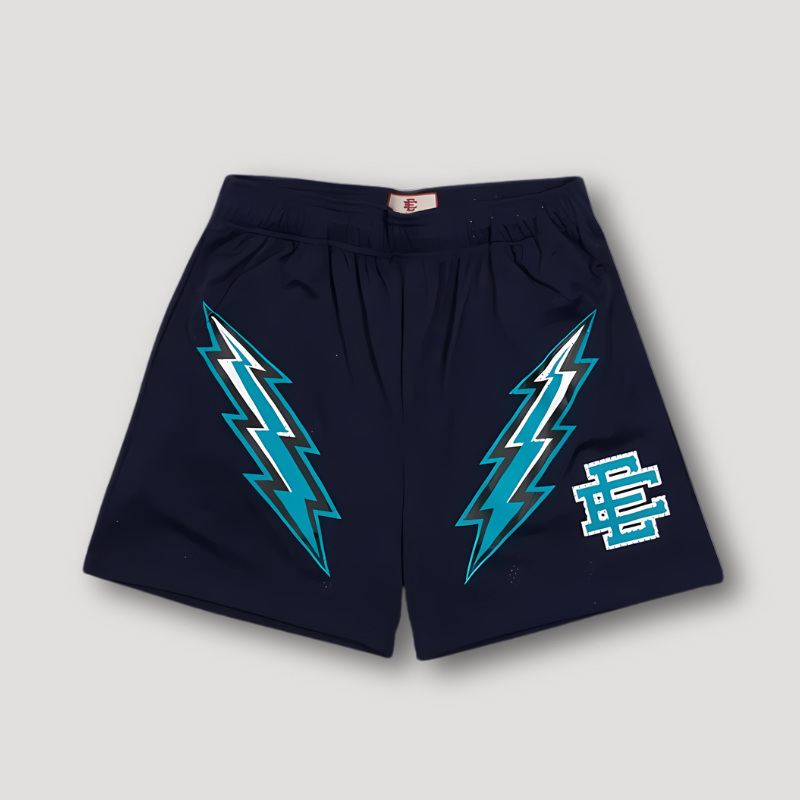 Thunder Lightning Graphic Print Sporty Mesh Summer Shorts