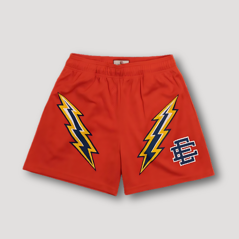 Thunder Lightning Graphic Print Sporty Mesh Summer Shorts