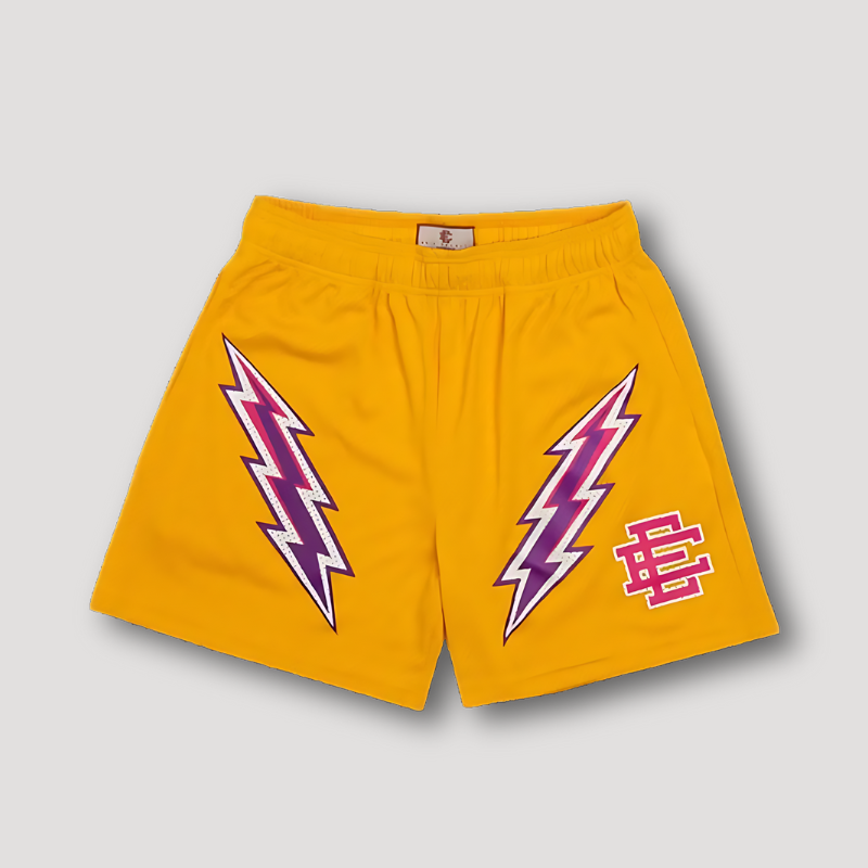 Thunder Lightning Graphic Print Sporty Mesh Summer Shorts