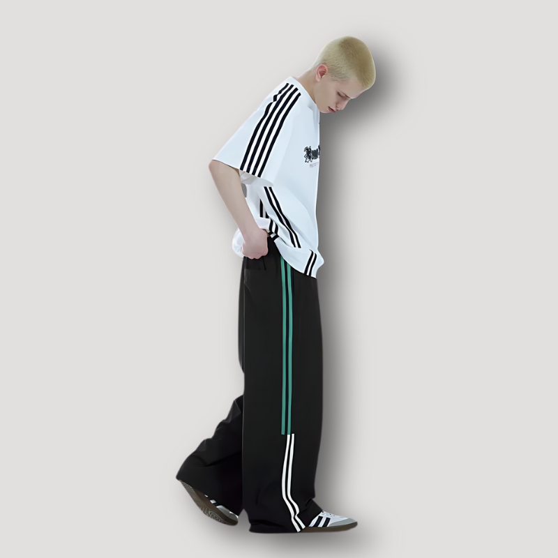 Casual Sweatpants Double Side Stripe Elastic Waist Wide Leg Pants Man