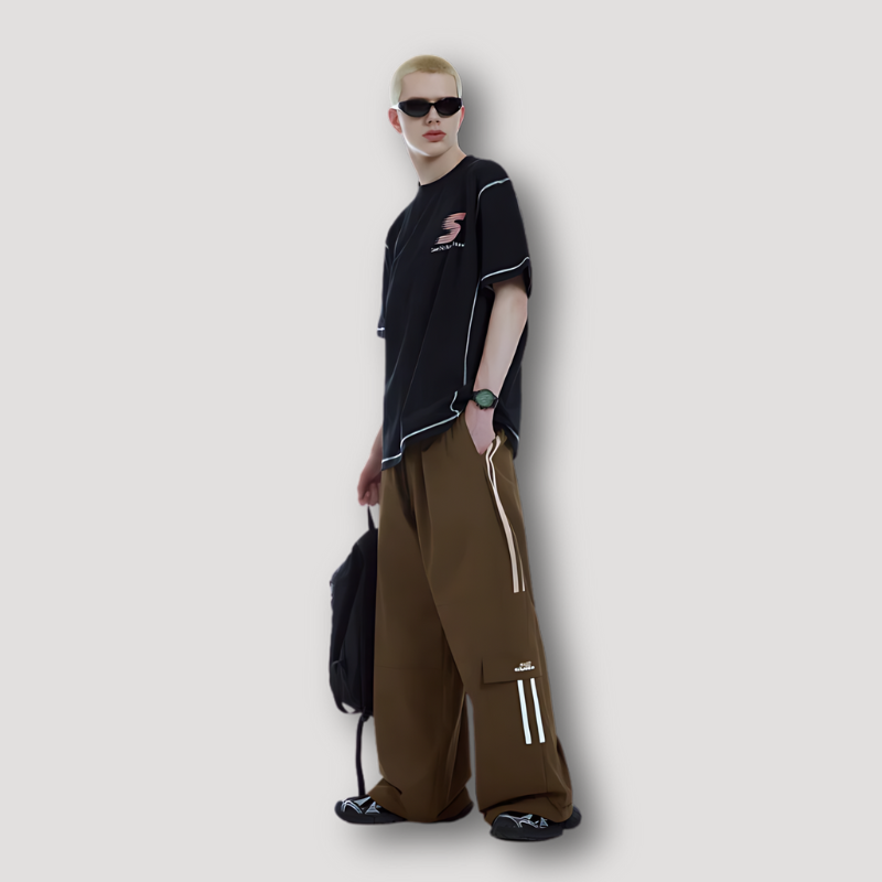 Casual Sweatpants Double Side Stripe Elastic Waist Wide Leg Pants Man