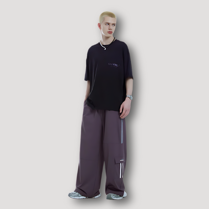 Casual Sweatpants Double Side Stripe Elastic Waist Wide Leg Pants Man