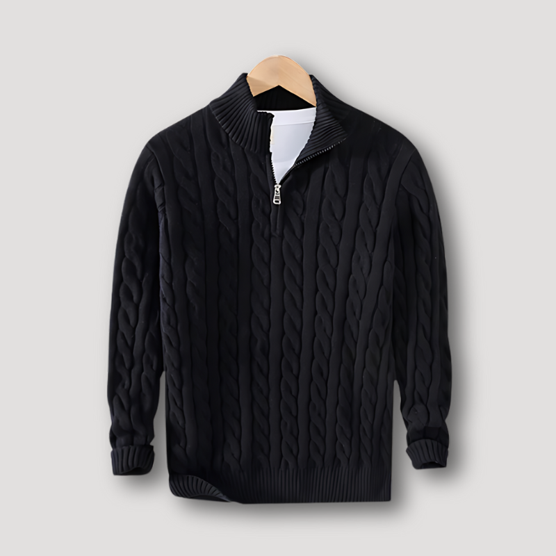 Long Sleeve Cable Knit Sweater Quarter Zip Mens