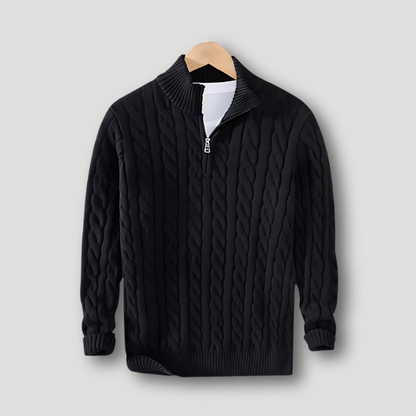 Long Sleeve Cable Knit Sweater Quarter Zip Mens