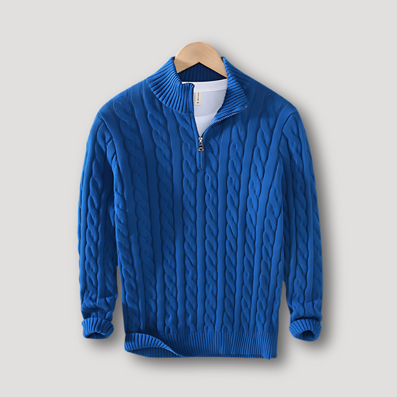 Long Sleeve Cable Knit Sweater Quarter Zip Mens