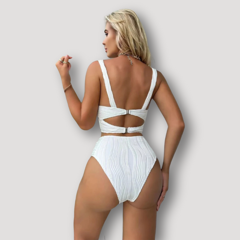 Ribbed Bustier Cup High Waisted Two Piece Bikini Set