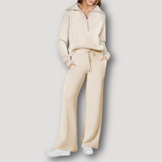 Half Zip Sweatshirt and Flared Pants Matching Set Sweatsuit