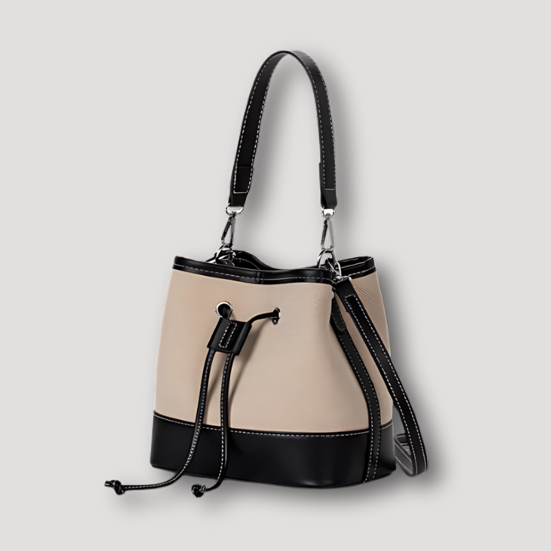 Color Blocked Drawstring Cross Body Bucket Bag