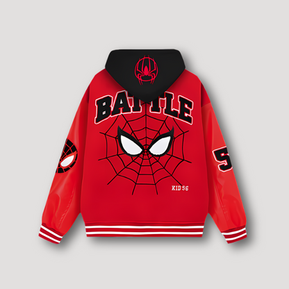 Battle Spider Man Leather Sleeves Varsity Jacket