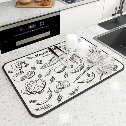 Premium Absorbent Draining Mat - Quick-Dry Microfiber, Non-Slip, Grey, Kitchen Essential