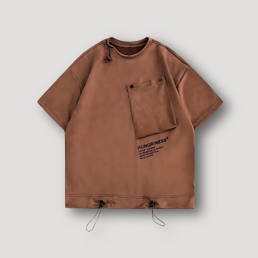 Vintage Suede 'Hungriness' Big Pocket Oversized Tee Shirts