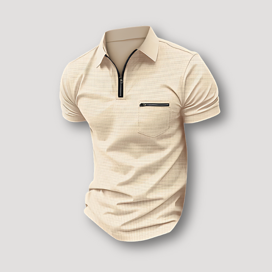 Waffle Knitted Quarter Zip Slim Fit Polo Shirts for Men