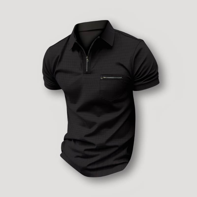 Waffle Knitted Quarter Zip Slim Fit Polo Shirts for Men