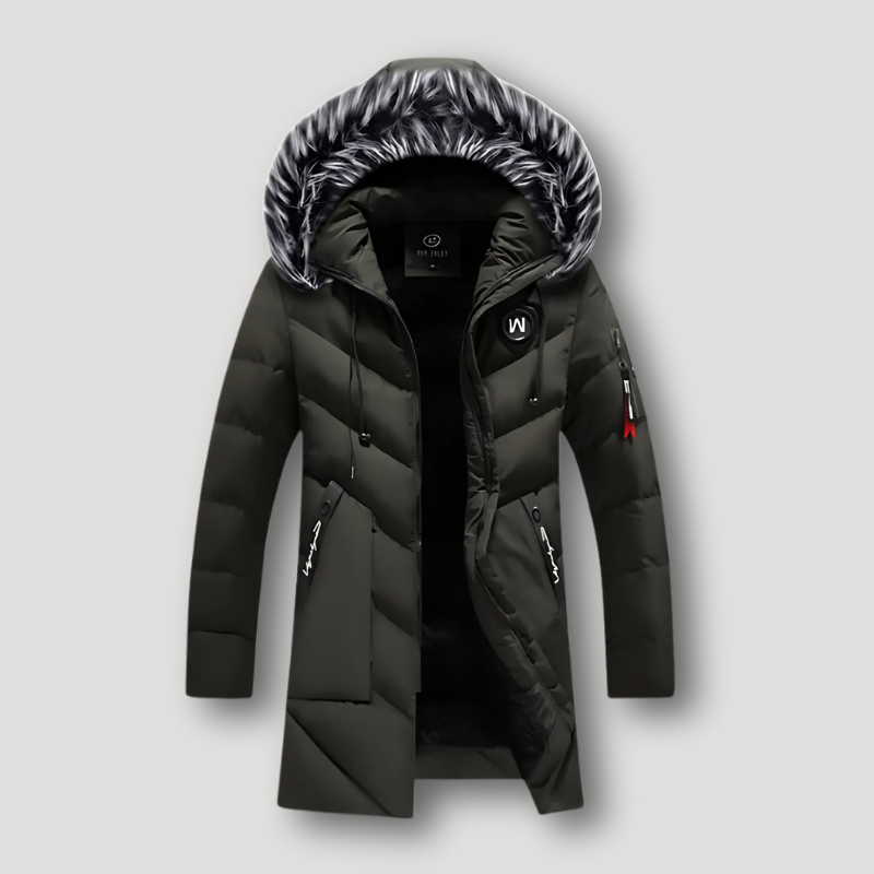 Fur Trim Hooded Long Puffer Coat for Men