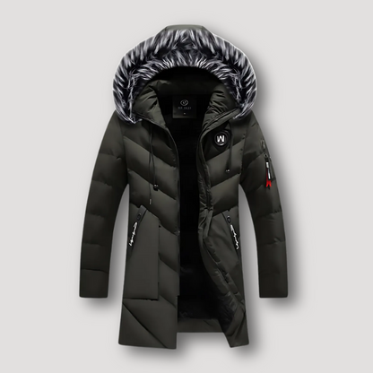 Fur Trim Hooded Long Puffer Coat for Men
