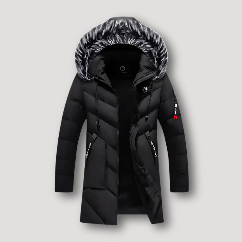 Fur Trim Hooded Long Puffer Coat for Men