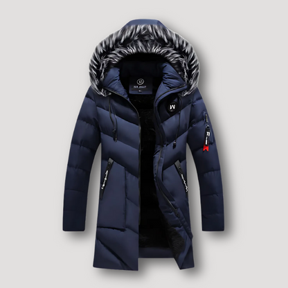 Fur Trim Hooded Long Puffer Coat for Men