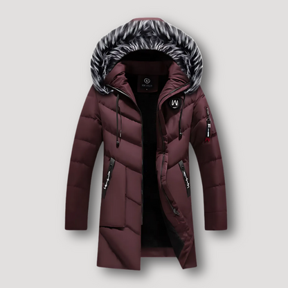 Fur Trim Hooded Long Puffer Coat for Men