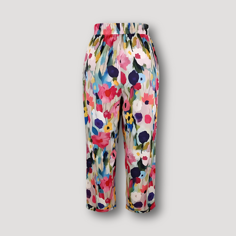 Summer Beach Vibrant Floral Art Straight Leg Pants