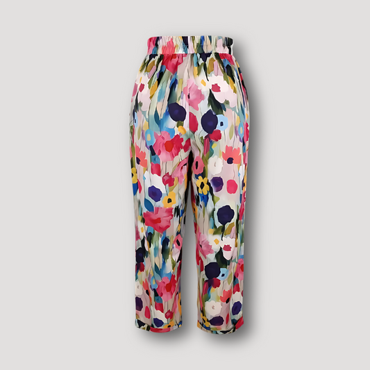 Summer Beach Vibrant Floral Art Straight Leg Pants