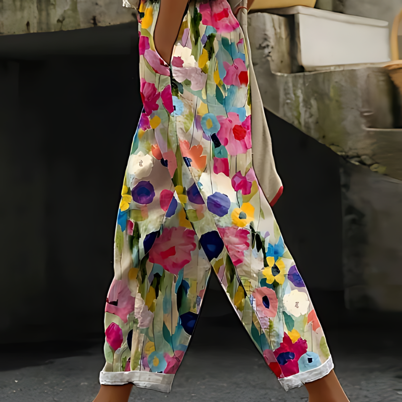 Summer Beach Vibrant Floral Art Straight Leg Pants