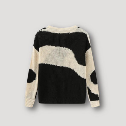 Cow Print Color Blocked Knitted Sweater