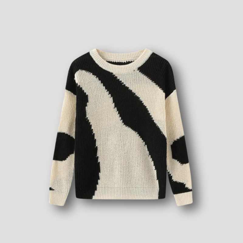 Cow Print Color Blocked Knitted Sweater