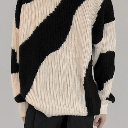 Cow Print Color Blocked Knitted Sweater