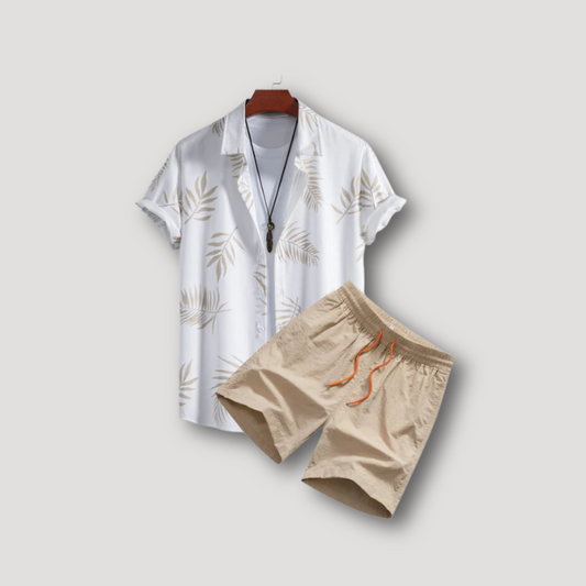 White Tropical Hawaiian Shirt Summer Set