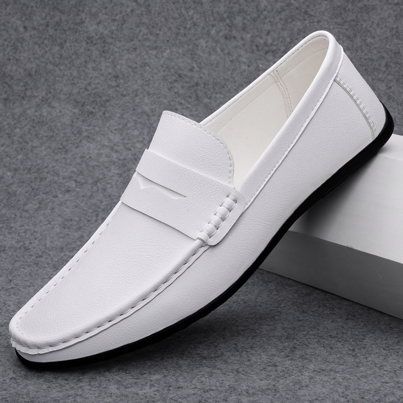 Casual Leather Shoes White Loafers for Men